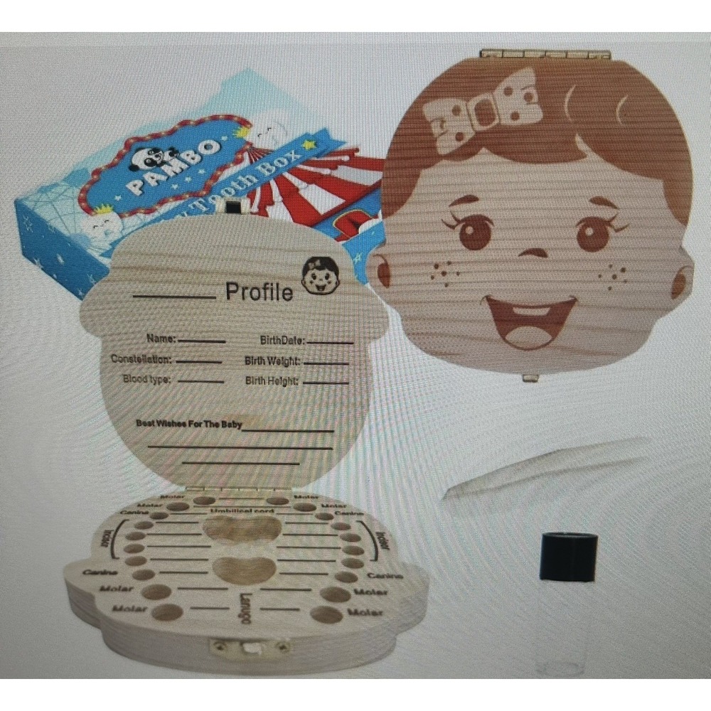 PAMBO Baby Tooth Box Keepsake for Girls, Wooden